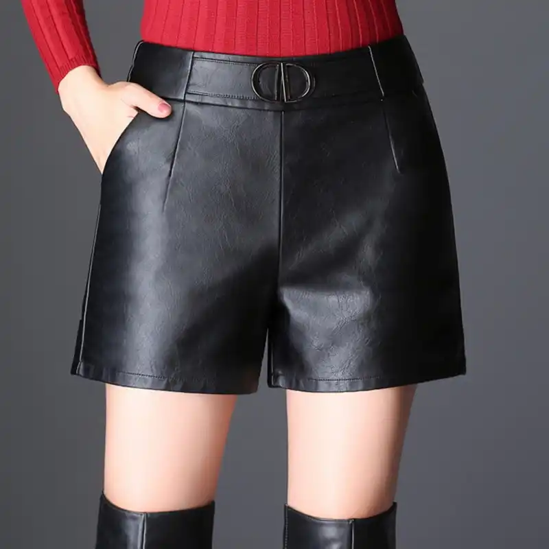 plus size high waisted leather shorts