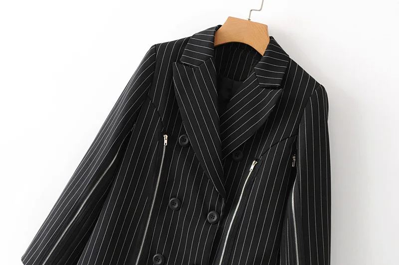 

B2552 Europe And America WOMEN'S Dress 2019 Spring New Style Double Breasted Zipper Stripes Suit Jacket Women's