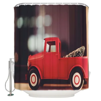 

Red Christmas Car Shower Curtain Waterproof Polyester With 12 Hooks