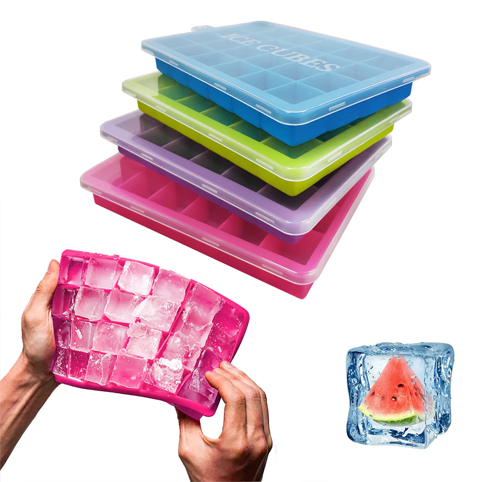Silicone Ice Cube Maker Trays with Lids for Freezer Icecream Cold Drinks Whiskey Cocktails Kitchen Tools Accessories Ice Mold