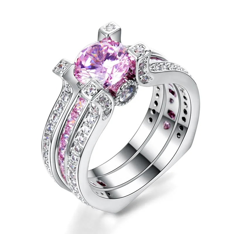 Bague Ringen Серебро 925 ювелирное изделие стиль кольцо для женщин съемный набор влюбленных Кольцо Пара стиль День рождения подарок на день Святого Валентина - Цвет камня: pink