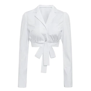 

Women Cropped Jacket Outer Autumn New Short Slim Straps Solid Color Long-sleeved Suit Shirt Women's Jacket!