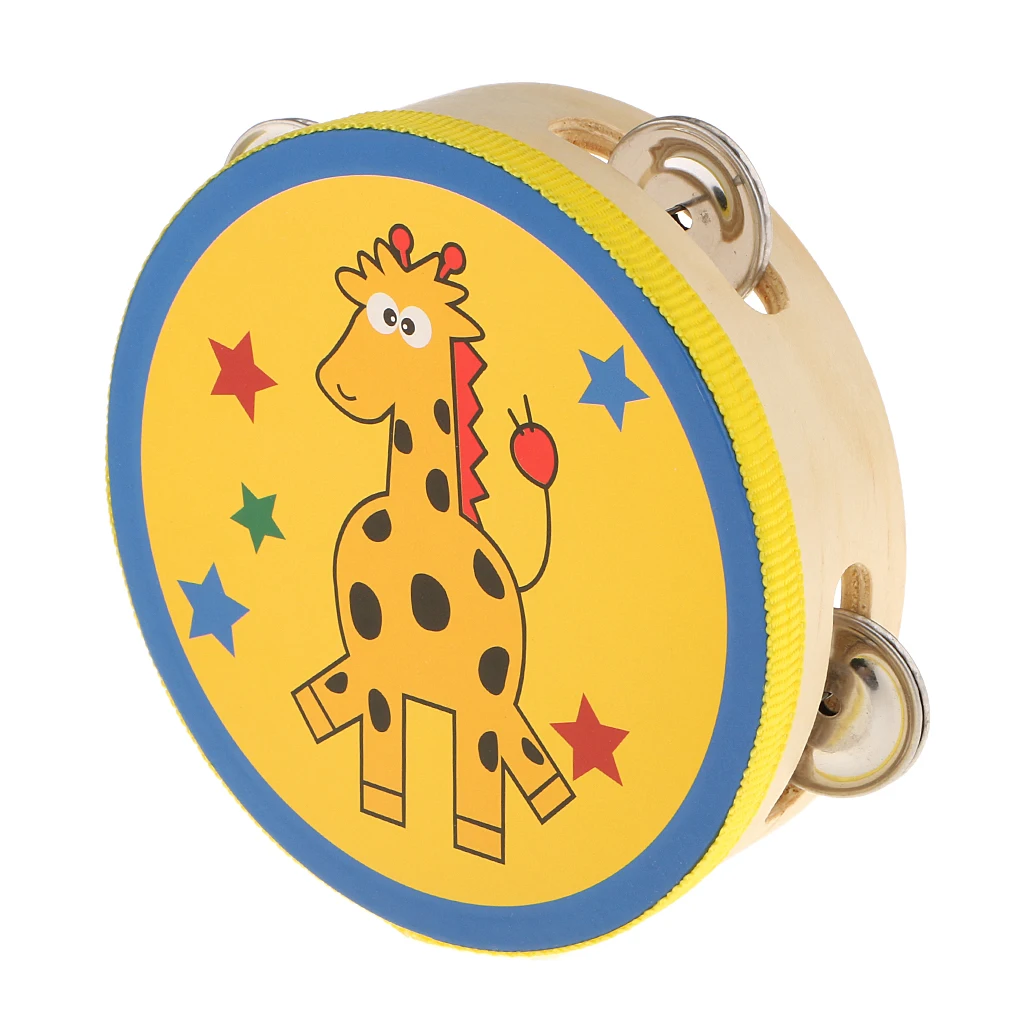 Wooden Giraffe Tambourine Drum Bell Party Kids Toy Musical Instrument Percussion Gift