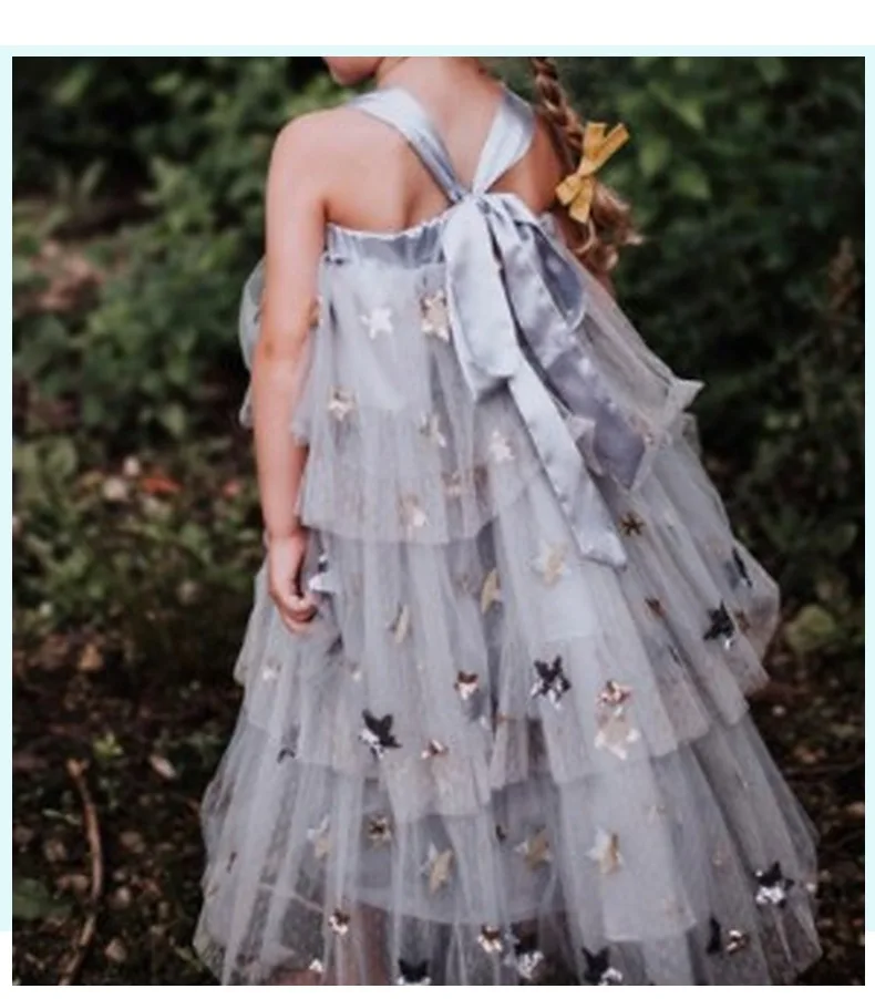 

Girls tutu dress Sequin Star Backless Children Glitter Wedding Tulle Dress Baby Overskirt Pleated Chiffon Gown Boutique