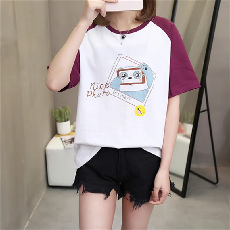 

2019 Summer New Women's T-shirt Korean Fashion Casual Cartoon Print Female Tshirts Oversize Loose Short Sleeve Tops 3XL Plus