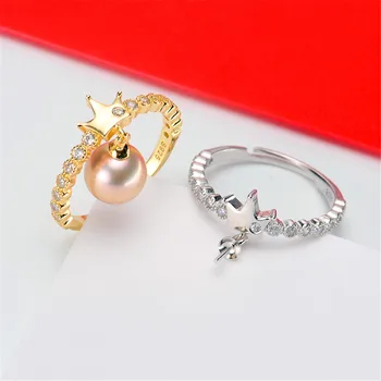 

Simple Big Pearl Rings Settings Women DIY Pearl Rings Holder S925 Sterling Silver Pearl Jewelry Findings