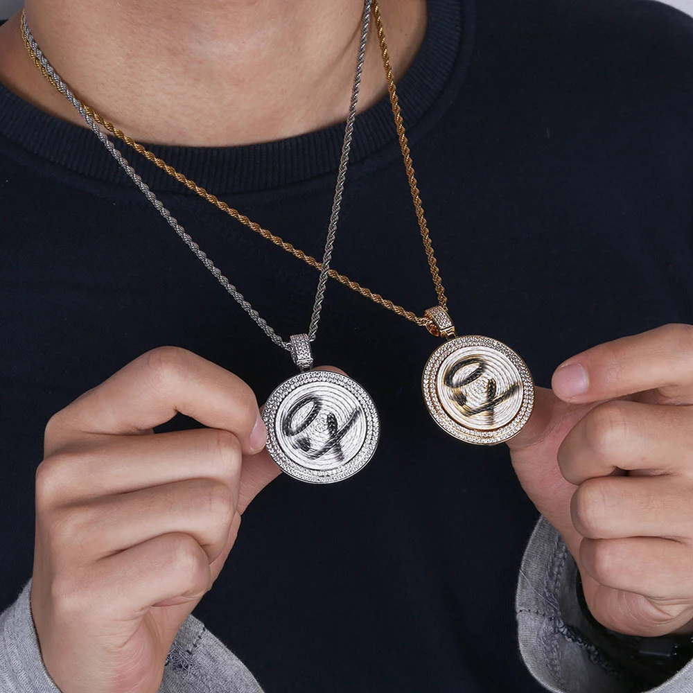 

Copper Cubic Zircon Hip Hop Jewelry XO Pendants Necklaces Stainless Steel Chain Iced Out Chain Rotatable Spinner Pendant