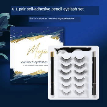 

6 Pairs Non-magnetic Eyelashes Self-adhesive Eyeliner Set Non-staining Eyeliner Glue-free 3D Sharpened False Eyelashes Suit