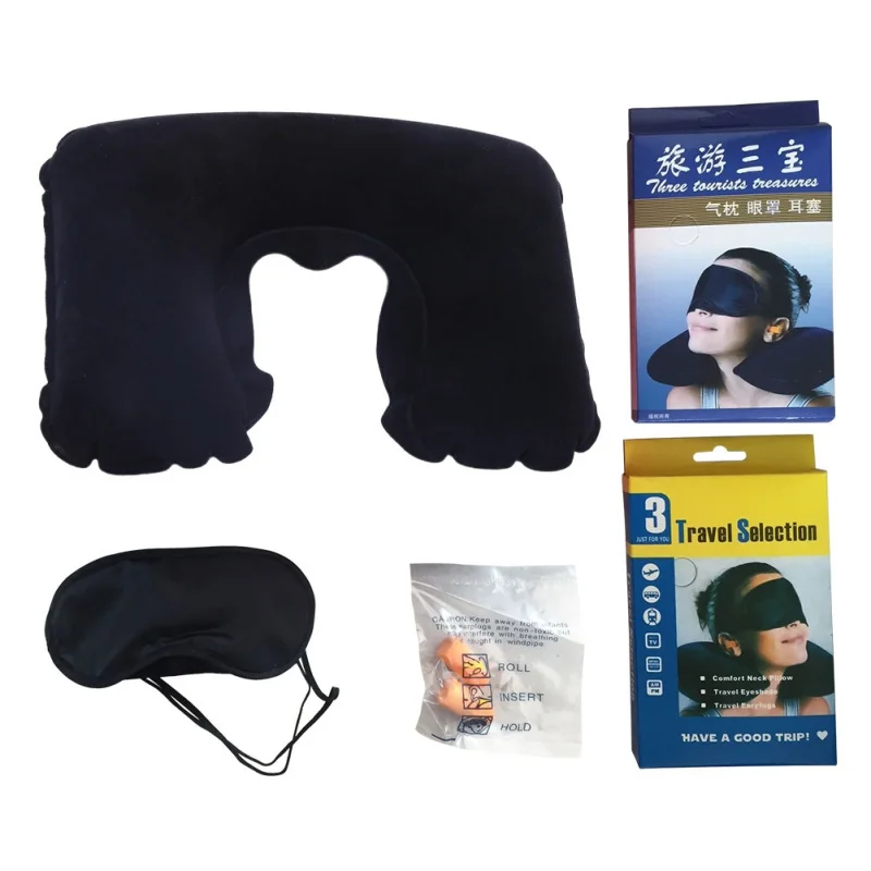 

Neck Rest Pillow with Eyeshade Earplugs New 3Pcs Soft U-Shape Pillow Car Flight Travel Inflatable Neck Head Rest Cushion Pillow