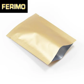 

200Pcs/Lot White Golden Food Storage Packaging Pouches Pure Aluminum Foil Open Top Matte Vacuum Bags Heat Seal For Coffee Tea