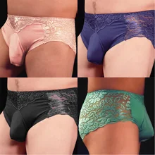 En's Sexy Low Rise Lace Breathable Briefs See Through Underwear Pouch Panties Men Sexy Lace Transparent Personal Briefs Bikin