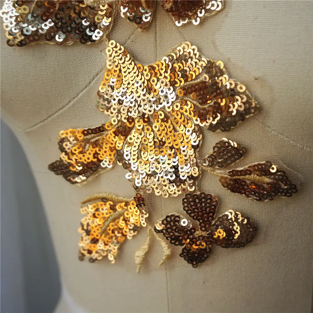 Золотые блестки цветок кружево ткань воротник вышитое платье Аппликации сетки пришить патч для Свадебное Украшение платье DIY