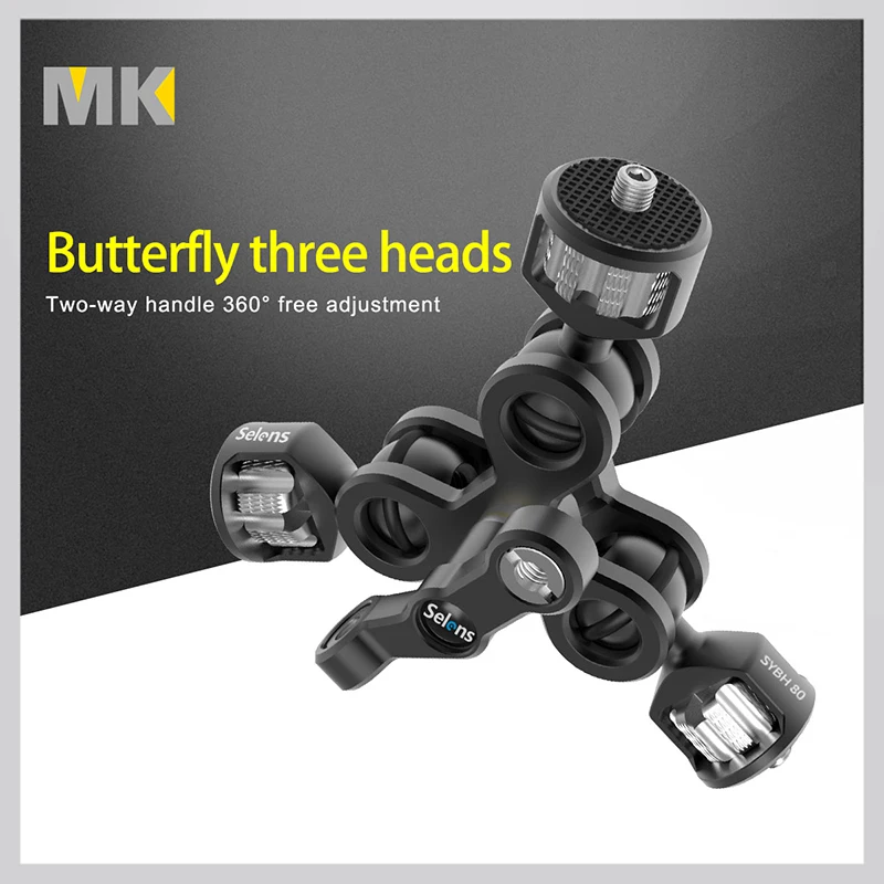 

Three Head Ballhead Butterfly Clip Head for Monitor DSLR Cameras