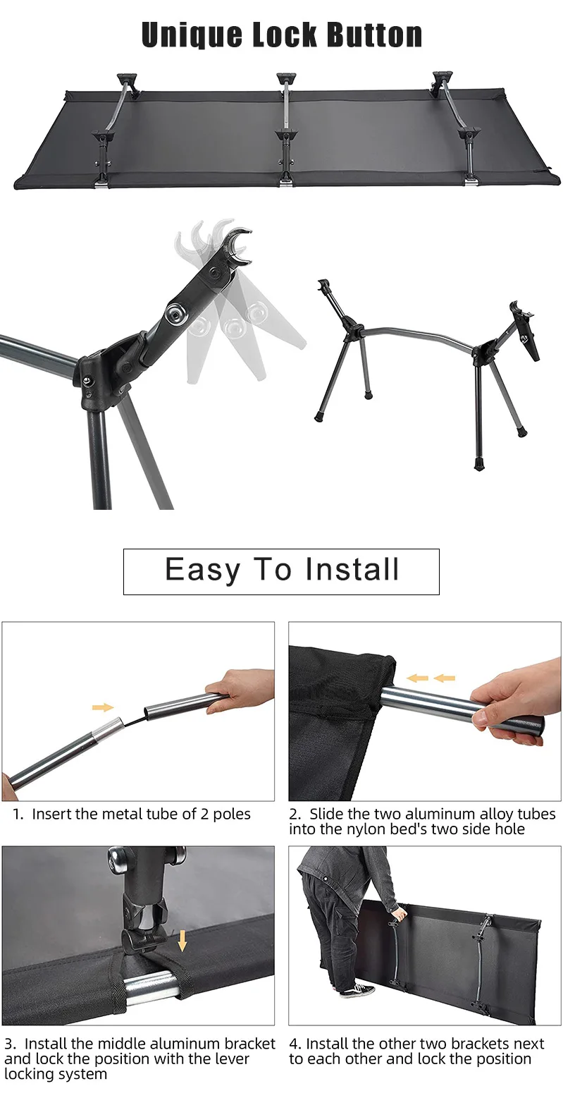 Heavy Duty Lightweight Folding Camping Bed Height Adjustable Heightening Folding Bed Hiking Camping Travel Sleeping Bag