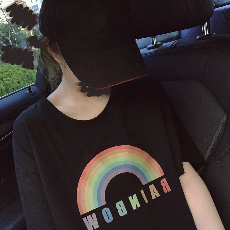 Harajuku Радужная Женская Черная Футболка уличная Tumblr Heated Graphic Femme футболки Kawaii с коротким рукавом забавные винтажные футболки
