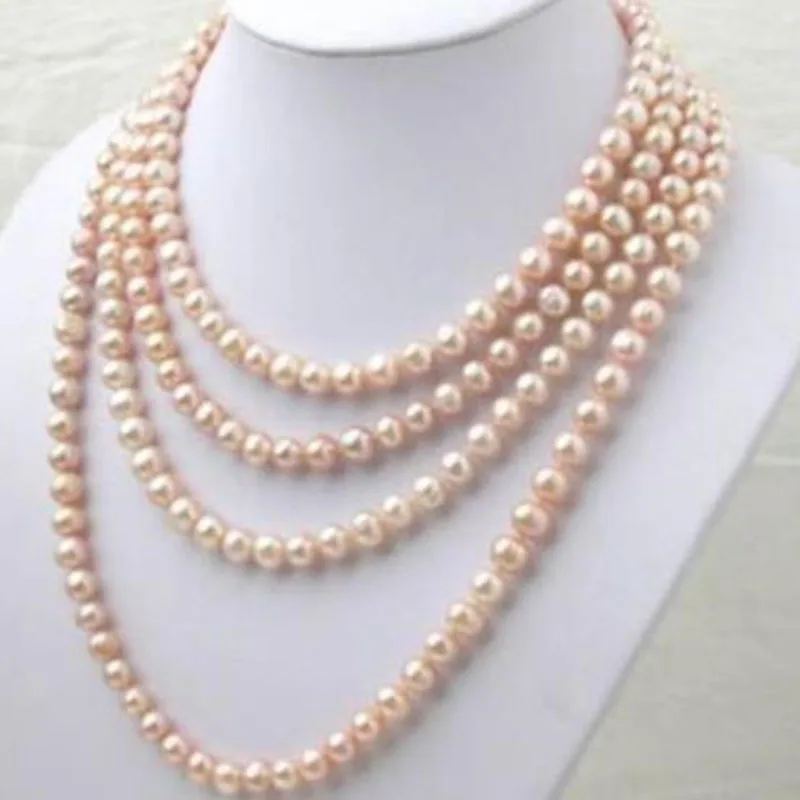 Natural AAA 7-8MM pink Akoya pearl long necklace 100 inch jj | Украшения и аксессуары