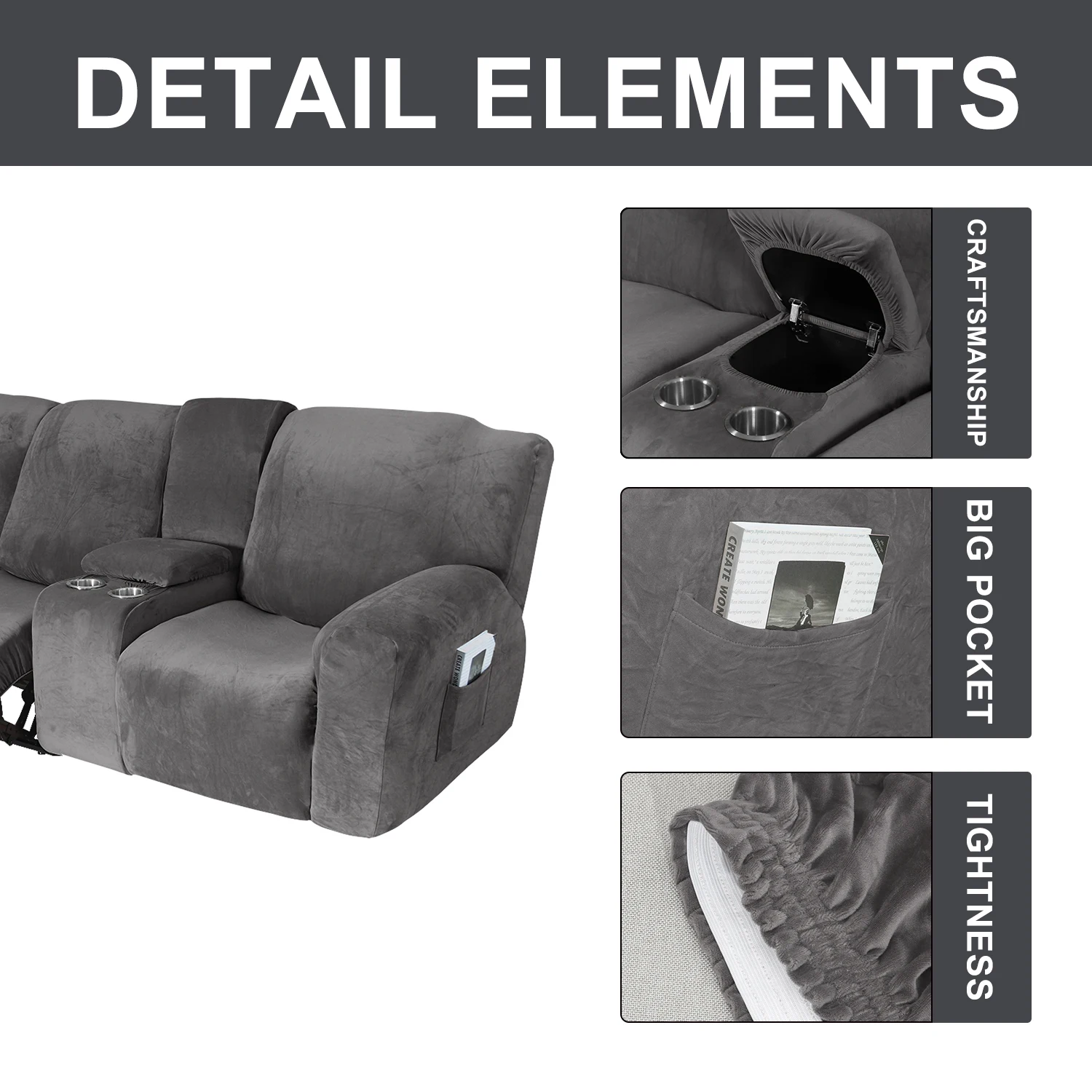 Velvet Recliner Sofa Slipcover with Cup Holders Console Slate Stretch Sofa Cover for Three Seat Reclining Furniture Protector AliExpress 15