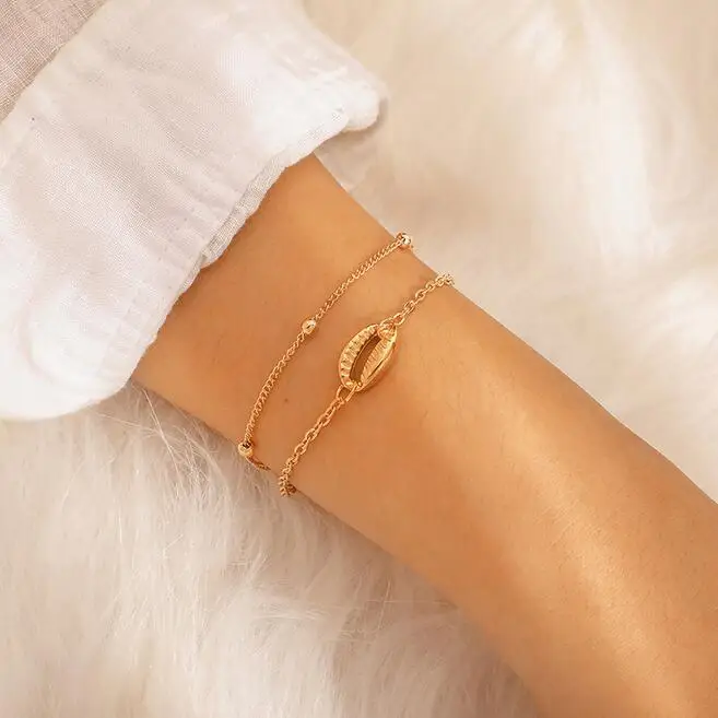 PICKYZ богемные Многослойные Boho браслеты из ракушек женские естественные ракушки ювелирные изделия двойной браслет для женщин подарок браслеты с подвесками
