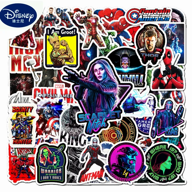 10/30/52PCS Disney Marvel The Avengers Stickers Anime Laptop Guitar Luggage Skateboard Waterproof Graffiti Sticker Kids Toys 1