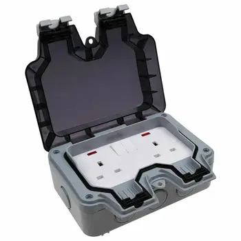

Outdoor 13A 2 Gang 3 Holes Waterproof Storm Switched Socket box IP66 Wall Outlet Protector Case Box without Plug Outside Use