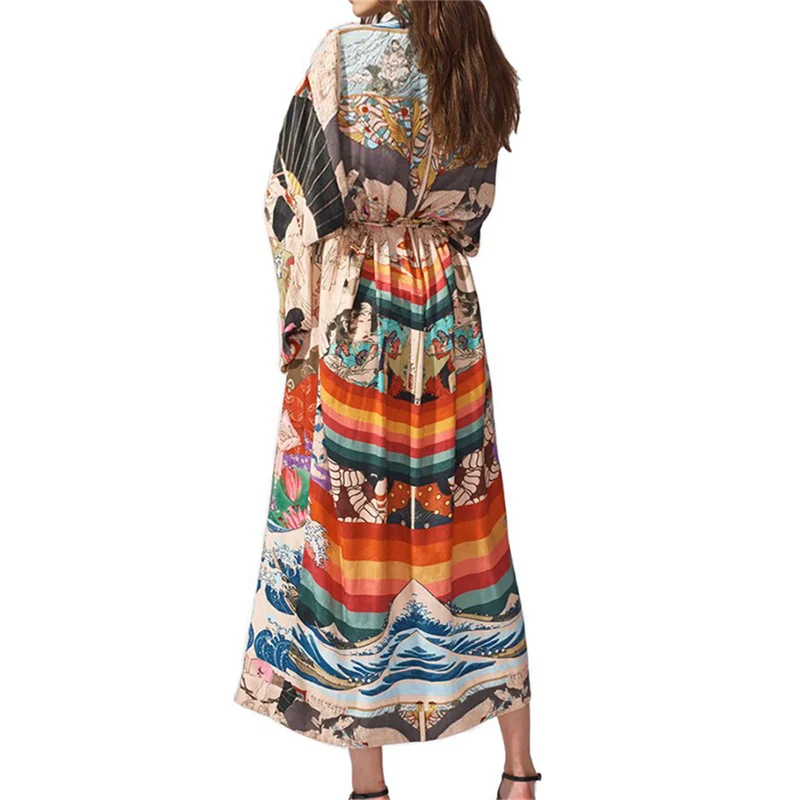 beach maxi dress with sleeves 2021 Summer Women Fashion Print Long Sleeve Cardigan Female Blouse Loose Casual Cover Up Shirts Beach Kimono Blusas Plus Size bikini and cover up set