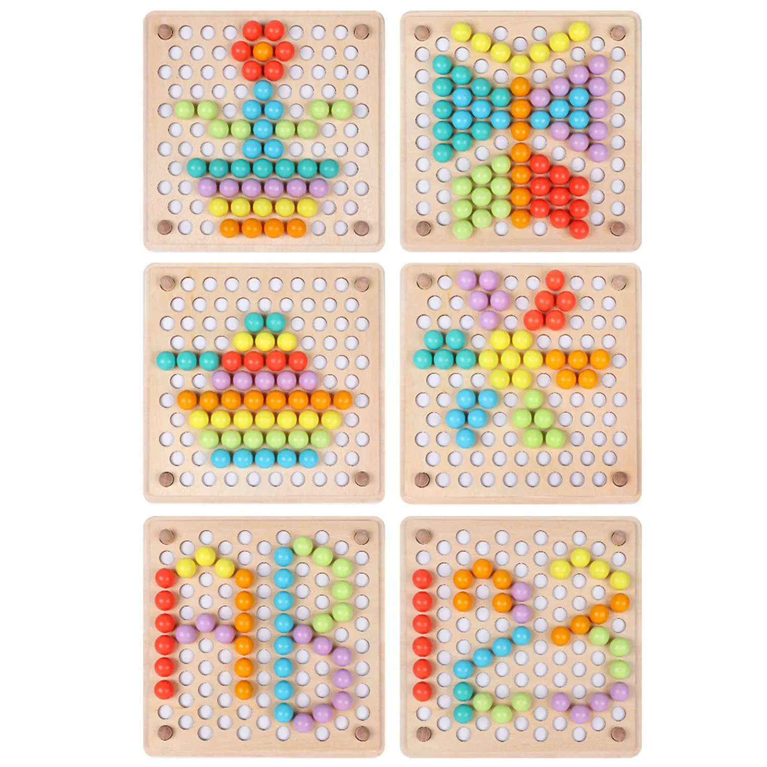 Kids Montessori Wooden Clip Beads Chopsticks Beads Color Sorting Matching Puzzle Board Hands Brain Training Learn Math Game Toy