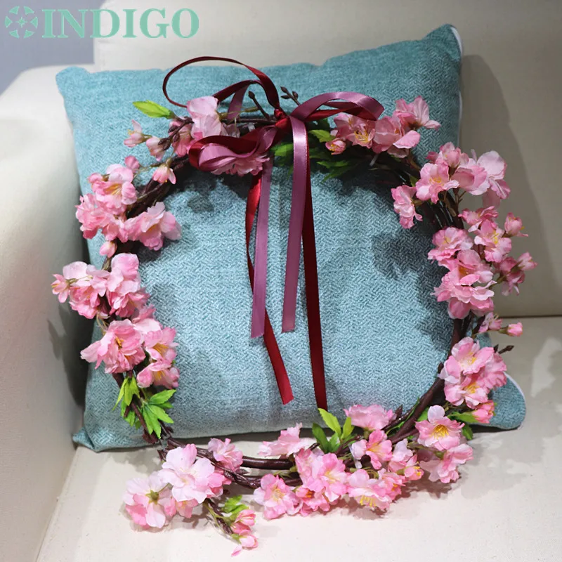 

INDIGO - Door Hunging Pink Cherry Wreaths Diameter 28cm Decorative Silk Flower String Wedding Flower Christmas Free Shipping