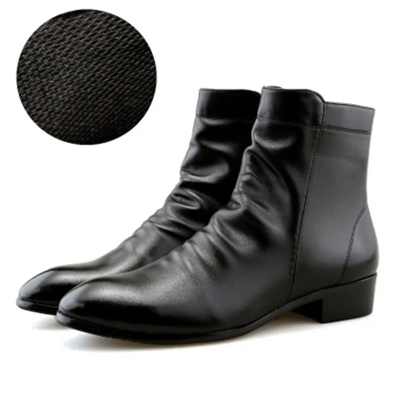 Мужские модные ботильоны на молнии из натуральной кожи в британском стиле; мужские ботинки челси; высококачественная повседневная обувь; водонепроницаемые Мужские модельные ботинки; Botas - Цвет: Черный