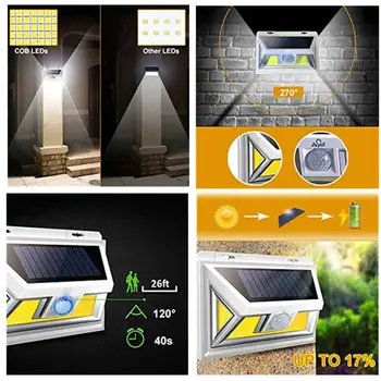 

Sensor Light Outdoor Solar Light Durable Eco-Friendly 74 COB IP67 Waterproof Street Lamp Security Wall Light Walkway Lights