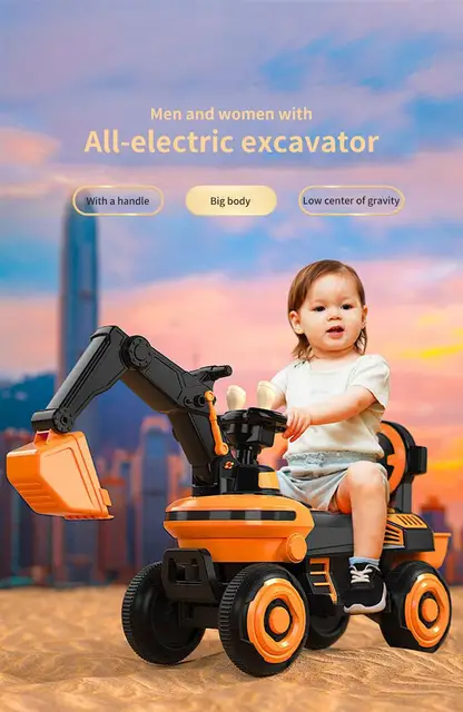 Children Toy Electric Excavator With Music Light Kids'S Ride-On Toy Walker Scooter birthday Gift For 2-6 Year Old Child Tricycle 3