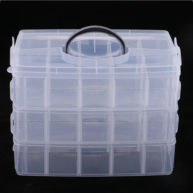 3-layer Clear Plastic Storage Box - Adjustable 30-grid Organizer Box