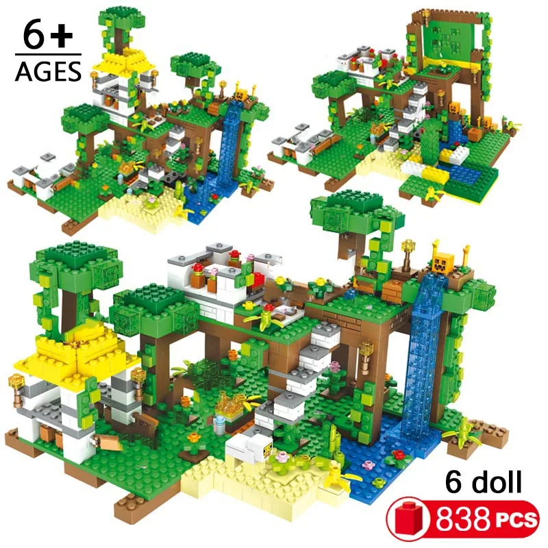 

804PCS My World Jungle Base Cabin Model Building Blocks Compatible Legoinglys Friend House Bricks Toys For Children Boys Gifts