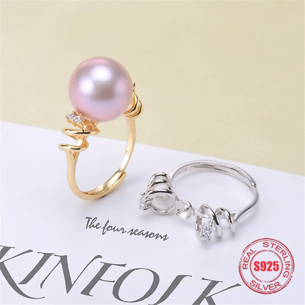 

S925 Sterling Silver Fashion Heart Pearl Ring Accessory Adjustable Ring Mountings DIY Rings Jewelry Making Gift