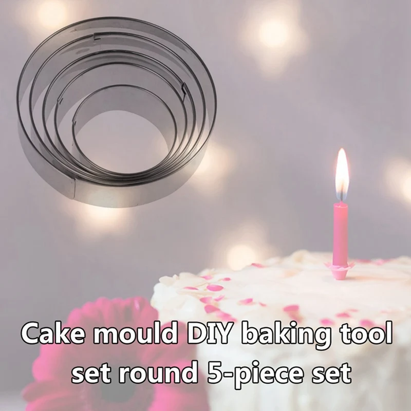 

5pcs Stainless Steel Cookie Cutter Cake Ring Mould Set Round Mousse Fixing Model
