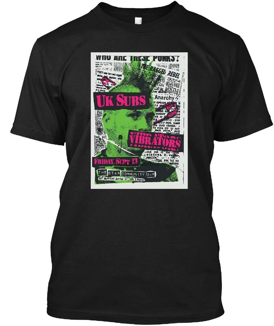 Плакат UK Subs and The vibrator Punk Концерт 8 TeeT-Shirt черный | Мужская одежда