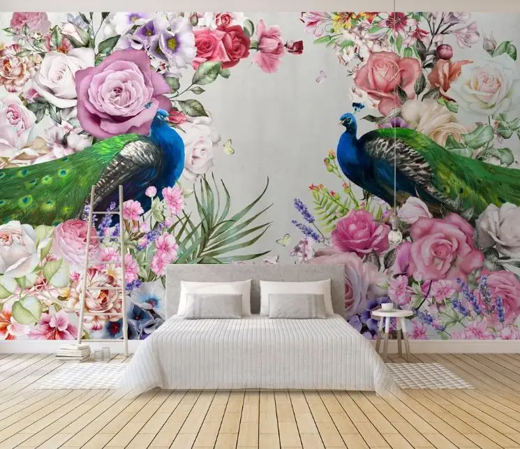 Photo Wallpaper Beautiful flower Wallpapers For Living Room Bedroom peacock printing Kids | Обустройство дома