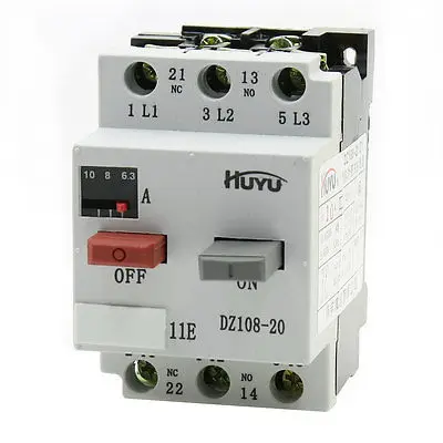 

DZ108-20 3P 1NC 1NO 6.3-10A Range 20A Circuit Breaker for Motor Protection