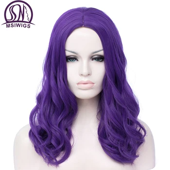 

MSIWIGS Purple Cosplay Wigs for Women Wavy Synthetic Long Middle Part Line No Bangs Anime Fake Hair