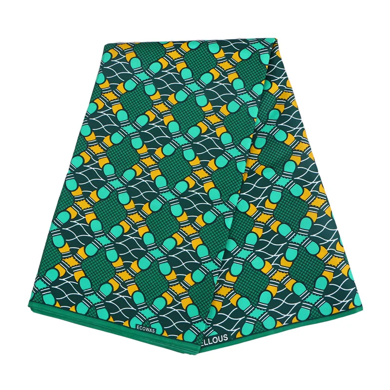 

2019 Real Dutch Wax Green And Yellow Print 100% Polyester African Fabric Pagne Wax