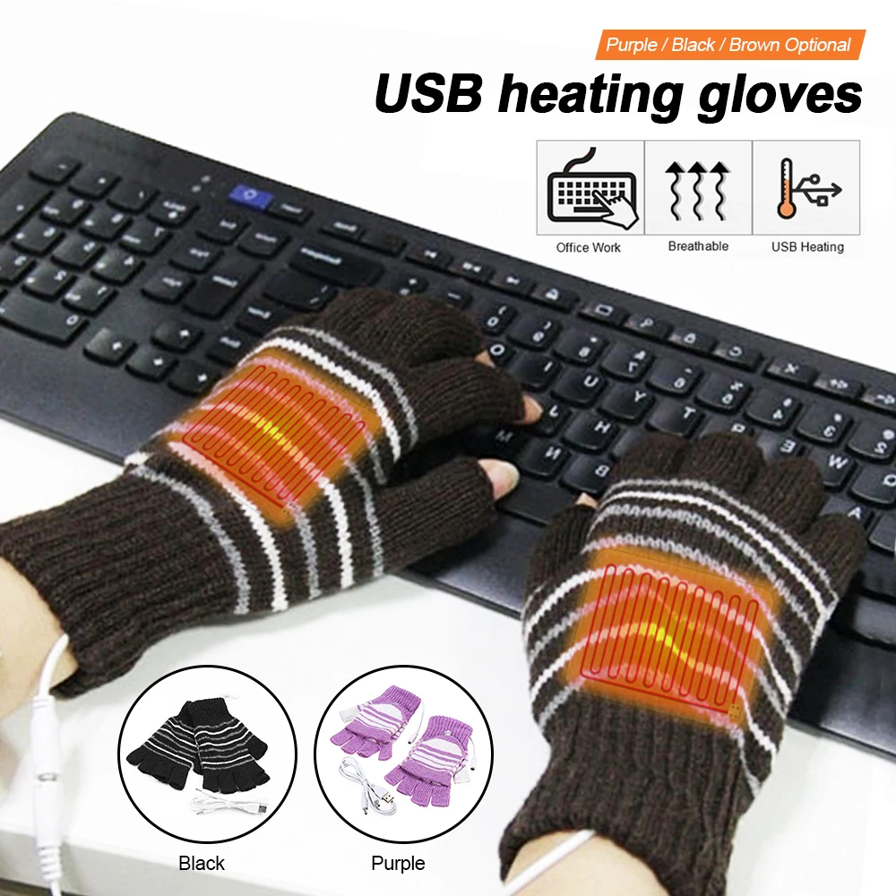 USB Heated Gloves Winter Thermal Hand Warmer Electric Heating Glove For