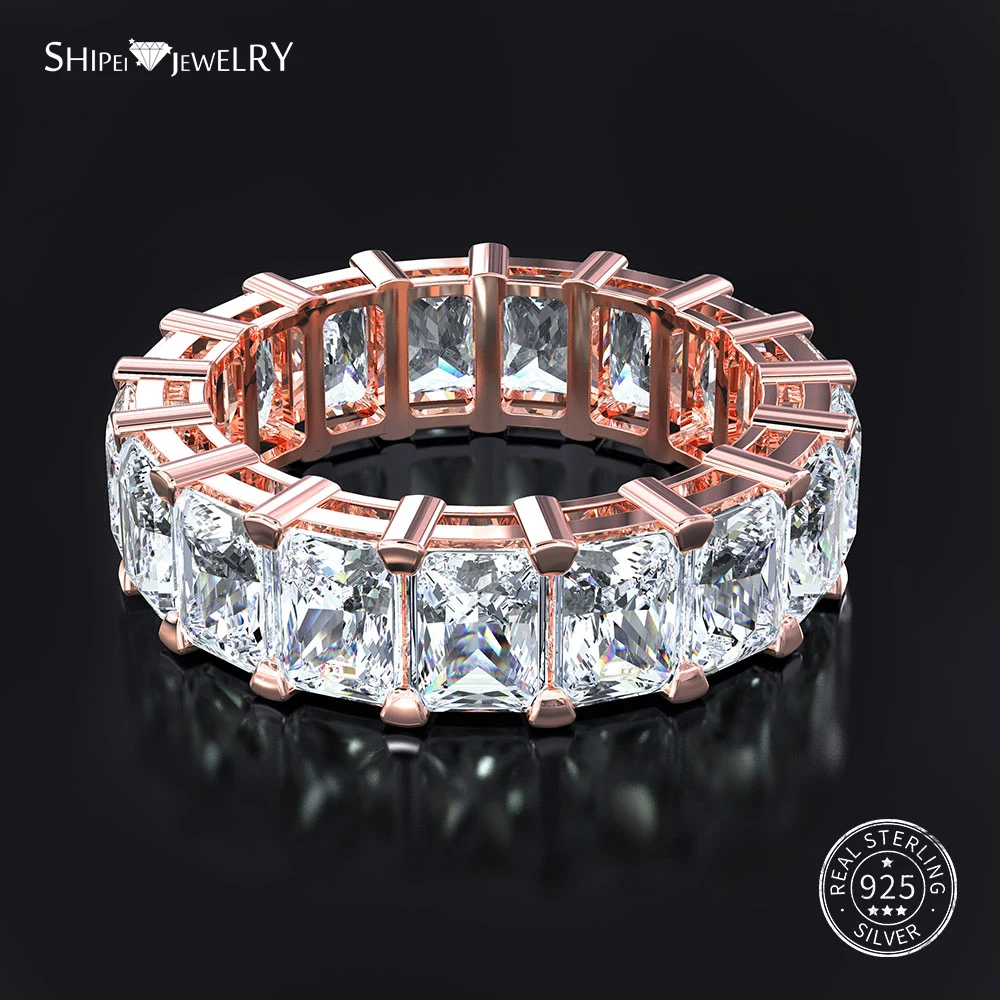 

Shipei 100% 925 Sterling Silver Fine Jewelry Rose Gold Yellow Gold White Sapphire Stackable Ring Wedding Band For Women Men Gift