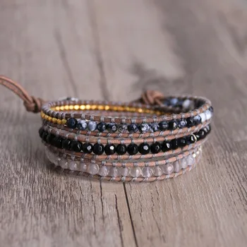 

KELITCH Natural Stone Beads Wrap Bracelets on Leather Rope Cuff Bangles Chian Retro Women Unisex Wristband New Jewelry