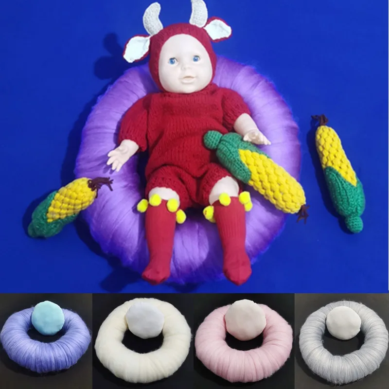 2 Pcs Newborn Photography Props Pillow Circle Round Mat Cushion Baby