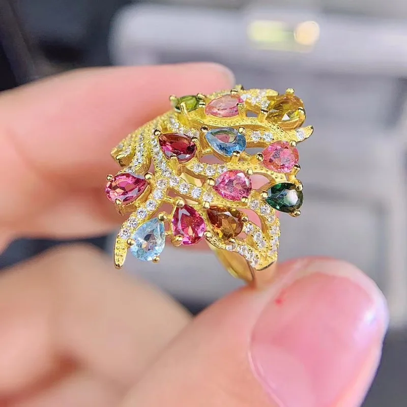 

Изысканные ювелирные изделия 925 пробы серебро инкрустированные натуральный турмалин ювелирные изделия Новые кольцо Мода девушки кольцо Поддержка Тесты