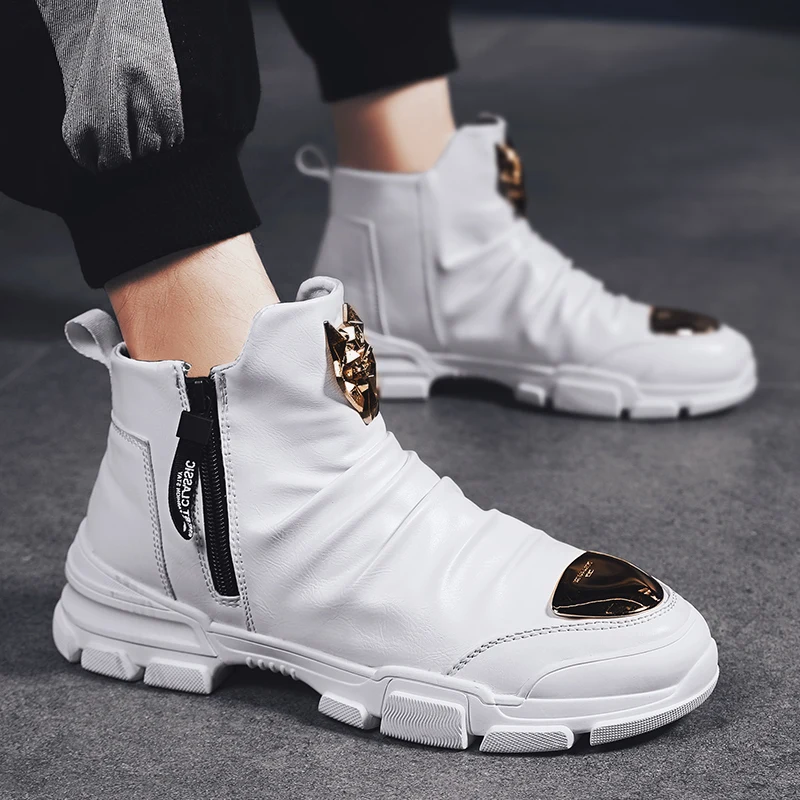 

Fashion Leather Ankle Men Boots High-Top Side Zipper Casual Shoes For Men Breathable Winter Men's Boots Work Shoes Chelsea Boots