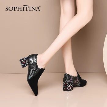 

SOPHITINA Patchwork Women' s Pumps Elegant Elastic Design Slip-On High Quality Crystal Decoration Shoes New Handmade Pumps PO403