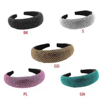 

Womens Baroque Thick Sponge Padded Headband Glitter Full Rhinestone Hair Hoop 2XPC