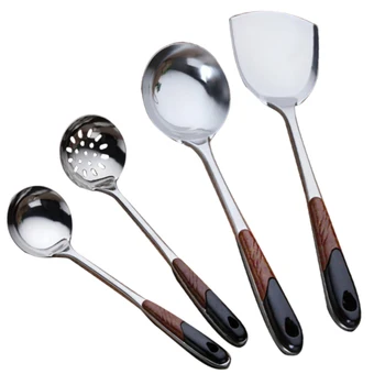 

4Pcs Spatula Spoon Accessories Stainless Steel Hanging Cookware Set Travel Portable Trip Home Use Outdoor Camping Hiking Kitchen