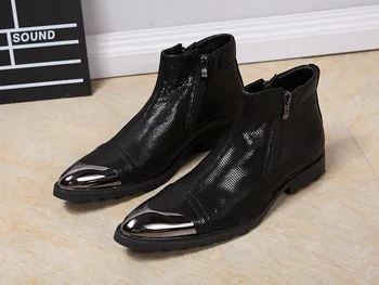 

Heightening Men's High Shoes Short Boots Cow Leather Fashion Coturno Masculino Pointed Toe Ankle Genuine Leather Work & Safety