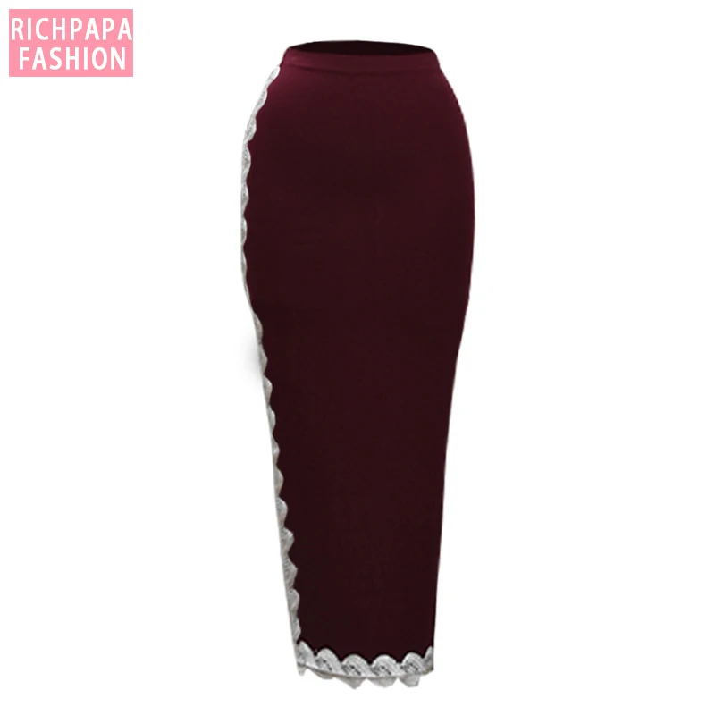 Размера плюс Модальные Faldas Mujer Moda abaya мусульманские с высокой талией кружевные облегающие макси юбки длинные женская одежда Jupe Femme